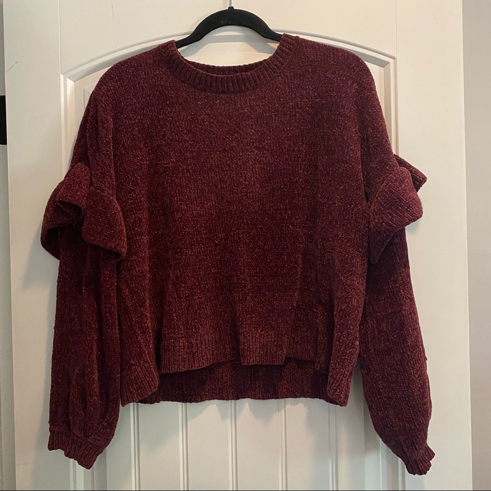 BP Chenille Sweater with Ruffle Sleeve detail